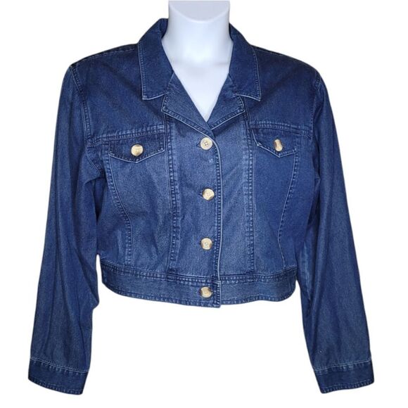 VINTAGE 90s Talbots chambray denim‎ cropped button up jacket M - Picture 1 of 9